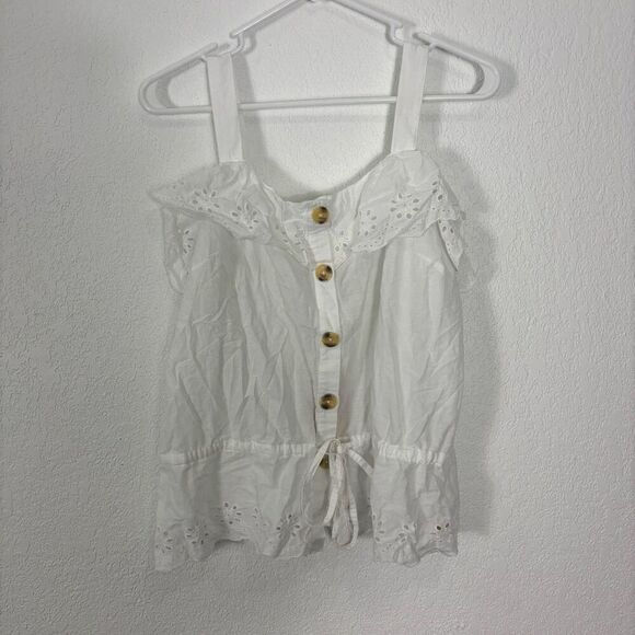 New Fat Face White Eyelet Cutout Button Front Tank Top Size US 10 - Picture 1 of 9